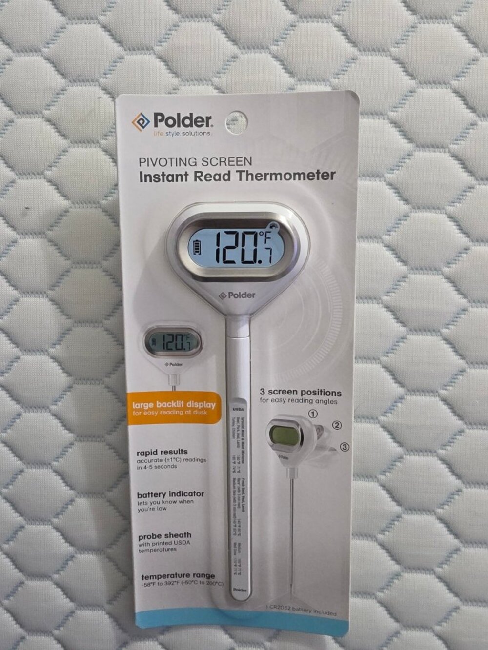 Polder Pivoting Screen Instant Read Thermometer THM-425-90 New